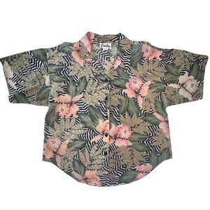 Vintage Caribou Floral Zebra Button Down‎ Short Sleeve Shirt Women's 16 USA Made